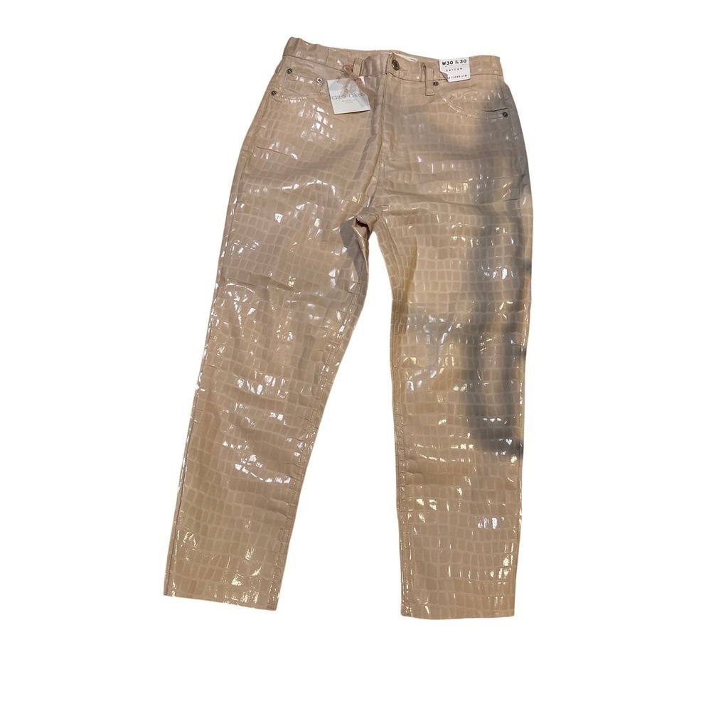 Topshop Editor Beige Croc Embossed Vinyl Pants‎ W30 L30 High Rise Straight Leg